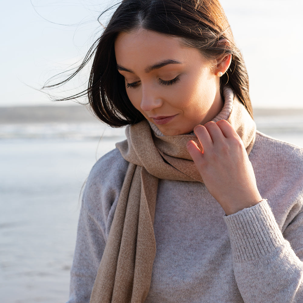 Camel Tartan Merino Scarf