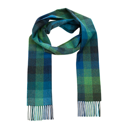 Turquoise, Green & Blue Block Long Lambswool Scarf