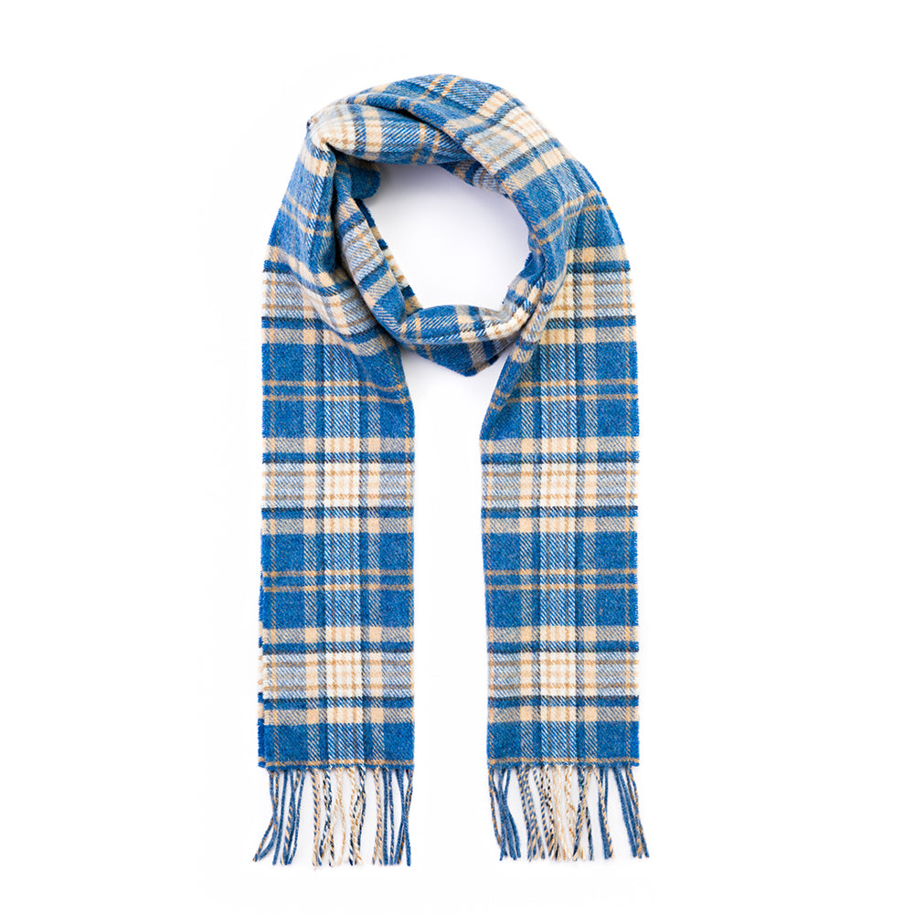 Blue & Beige Check Long Lambswool Scarf