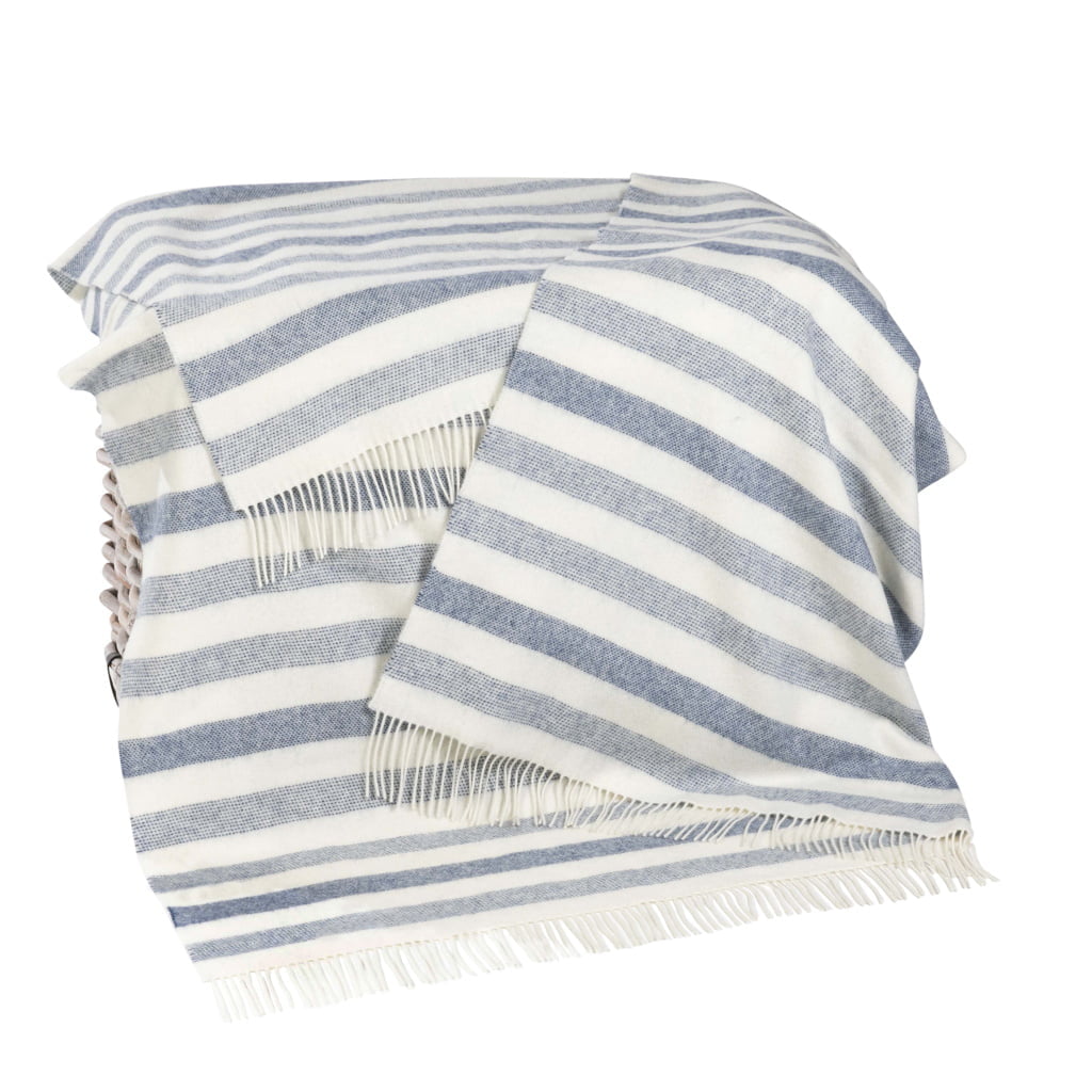 Merino Lambswool Throw | Denim White Stripe