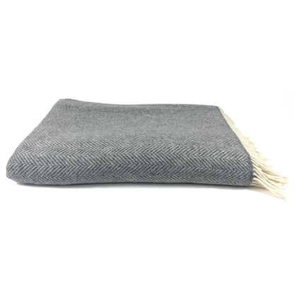 Merino & Cashmere Throw | Grey Herringbone | Large