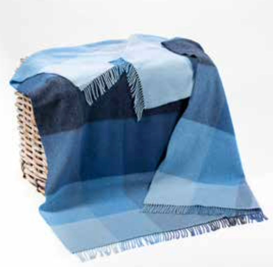 Merino & Cashmere Throw | Blue Mix Herringbone