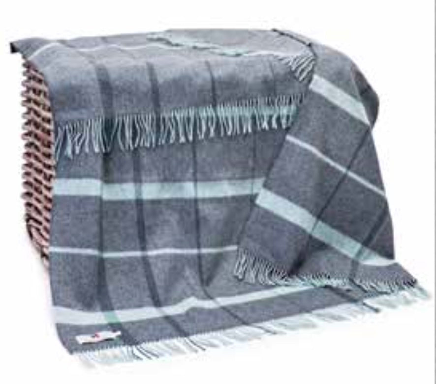 Merino & Cashmere Throw | White & Grey Block Check Herringbone