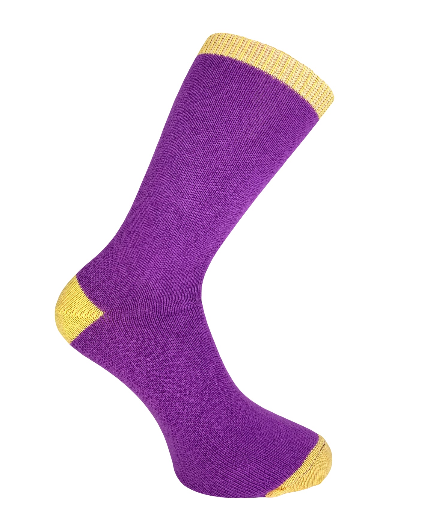 purple and yellow thin sock made in england