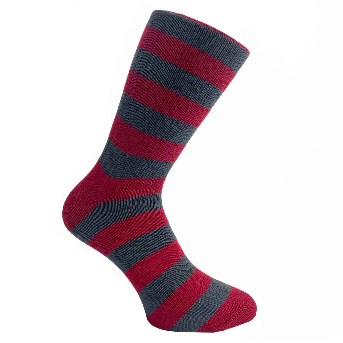 Slate grey and laquer red striped thick sock made in england