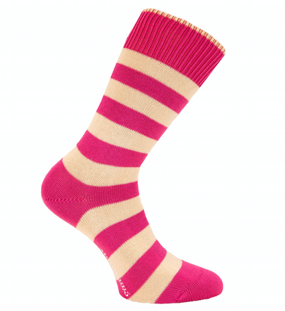 Pink and cream striped socks made in england