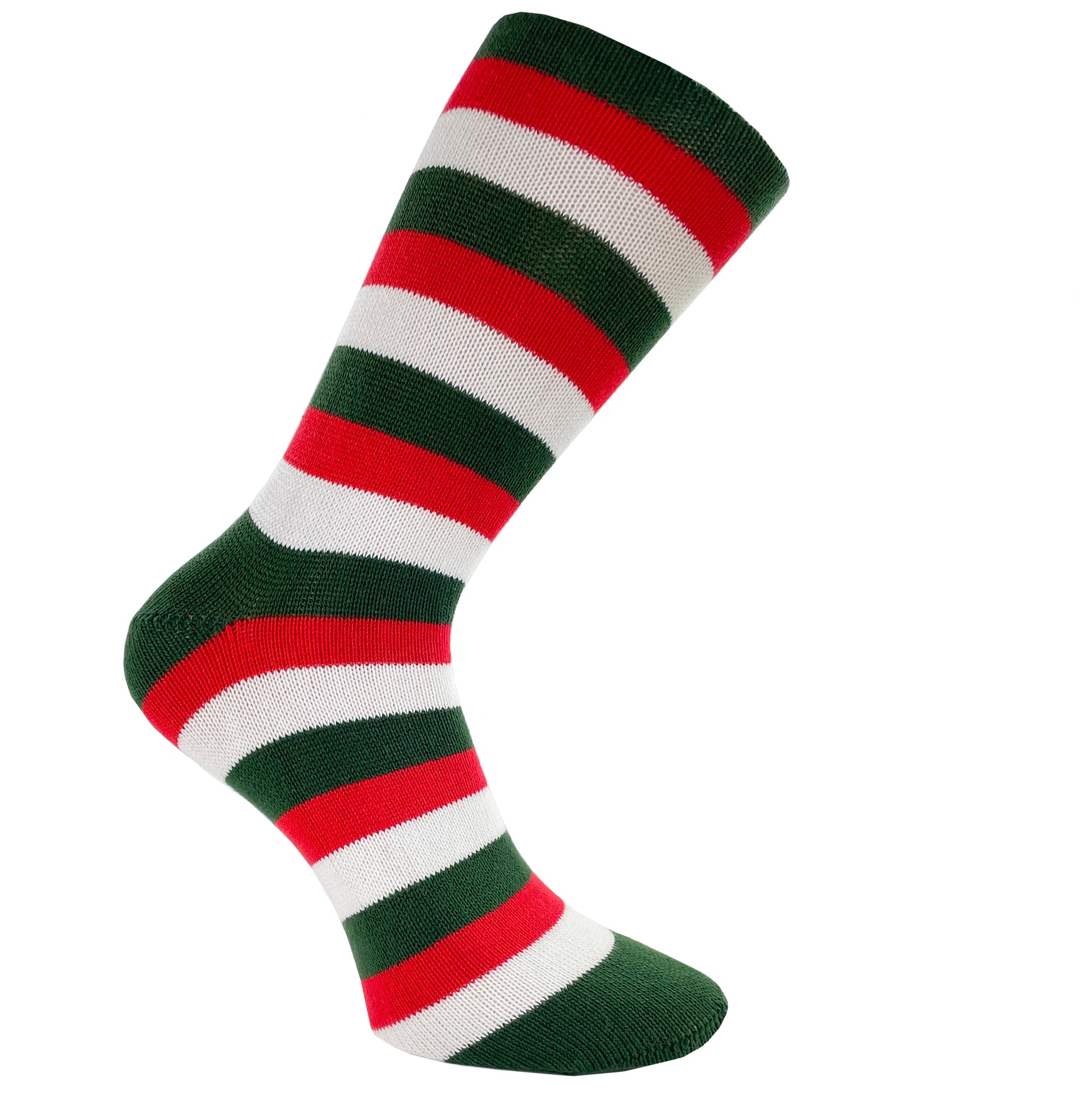 leicester green red and white striped socks made in england