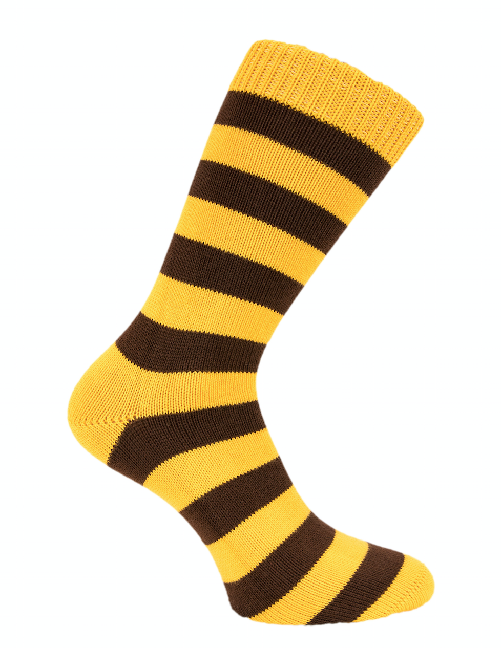 Yellow and Chocolate striped thick sock made in england