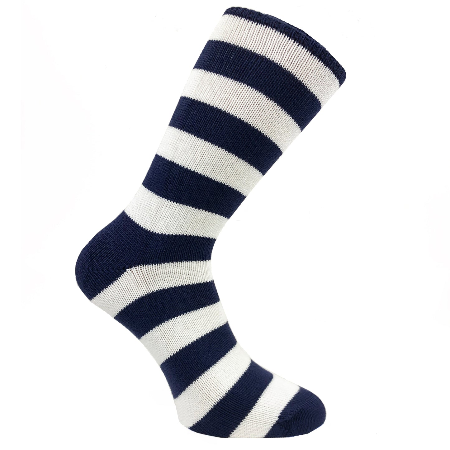 navy blue and white striped socks made in england