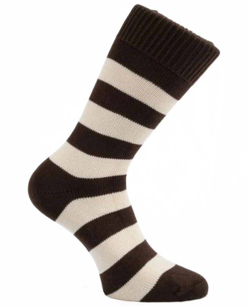 chocolate brown and cream thick socks made in england